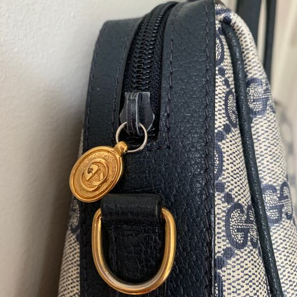 Vintage Gucci Boston Navy Blue Gray Handbag Purse Satchel Authentic - Picture 2 of 15